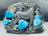 Native American Immense Howling Coyote Turquoise Sterling Silver Bracelet Cuff-Nativo Arts