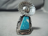 Expert Kachina Detail Native American Navajo Gilbert Turquoise Sterling Silver Ring-Nativo Arts