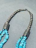 Hand Tooled Tubule Sterling Silver Vintage Native American Navajo Turquoise Necklace-Nativo Arts