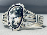 Incredible Native American Navajo White Buffalo Turquoise Sterling Silver Bracelet-Nativo Arts