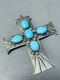 Marvelous Vintage Native American Navajo Blue Diamond Turquoise Sterling Silver Cross Pendant-Nativo Arts