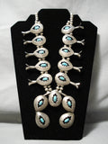 Museum Vintage Native American Navajo Arrowhed Sterling Silver Turquoise Squash Blossom Necklace-Nativo Arts