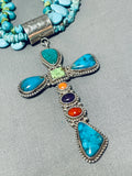 One Of The Most Unique Vintage Navajo Turquoise Cross Sterling Silver Necklace-Nativo Arts