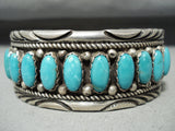 Signed Heavy Vintage Native American Navajo Domed Tubule Turquoise Sterling Silver Bracelet-Nativo Arts