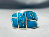 One Of The Most Unique Inlay Vintage Native American Navajo Turquoise Sterling Silver Ring-Nativo Arts