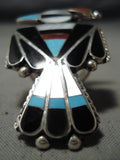 Unbelievable Giant Vintage Native American Zuni Turquoise Sterling Silver Ring Old-Nativo Arts