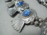 Signed Women's Vintage Native American Navajo Lapis Sterling Silver Squash Blossom Necklace-Nativo Arts