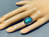 Sweet Vintage Native American Navajo Pilot Mountain Turquoise Sterling Silver Ring-Nativo Arts