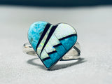 Spectacular Native American Navajo Turquoise Sterling Silver Heart Ring-Nativo Arts