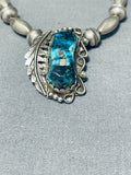 Striking Vintage Native American Navajo Aqua Mountain Turquoise Sterling Silver Necklace-Nativo Arts