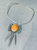 Native American Rare Santo Domingo Vintage Turquoise Shell Sterling Silver Necklace-Nativo Arts