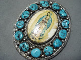 Rare Vintage Native American Navajo Turquoise Sterling Silver Our Lady Of Guadalupe Pin Old-Nativo Arts