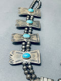 Gorgeous Old Vintage Native American Navajo Turquoise Sterling Silver Squash Blossom Necklace-Nativo Arts