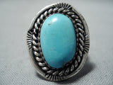 Stunning Vintage Navajo Native American Turquoise Sterling Silver Ring Old-Nativo Arts