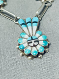 Striking Vintage Native American Zuni Blue Gem Turquoise Sterling Silver Sunface Necklace-Nativo Arts