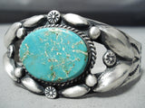 Early Repoussed Galore Vintage Native American Navajo Turquoise Sterling Silver Bracelet-Nativo Arts