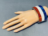 American Flag Very Rare Native American Navajo Lapis Coral Sterling Silver Bracelet-Nativo Arts