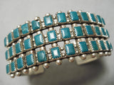 Rare Early Vintage Native American Navajo Squared Turquoise Sterling Silver Bracelet Old-Nativo Arts
