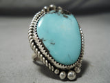 Striking Vintage Native American Navajo Blue Diamond Turquoise Sterling Silver Ring Old-Nativo Arts