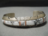 Amazing Vintage Native American Navajo White Buffalo Turquoise Sterling Silver Bracelet Old-Nativo Arts