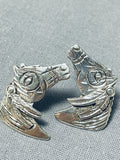 Unique Important Hand Stamped Native American Navajo Sterling Silver Horse Earrings-Nativo Arts