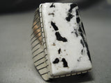 Huge Men's Native American Navajo Sterling Silver Heavy White Buffalo Turquoise Ring-Nativo Arts