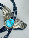 Pilot Wings Rare Vintage Native American Navajo Turquoise Sterling Silver Bolo Tie-Nativo Arts