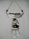 Best Biggest Vintage Native American Navajo Onyx Sterling Silver Leaf Necklace Huge!-Nativo Arts