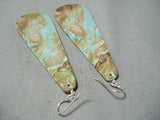 Native American One Of The Longest Santo Domingo Rare #8 Turquoise Slab Sterling Silver Earrings-Nativo Arts