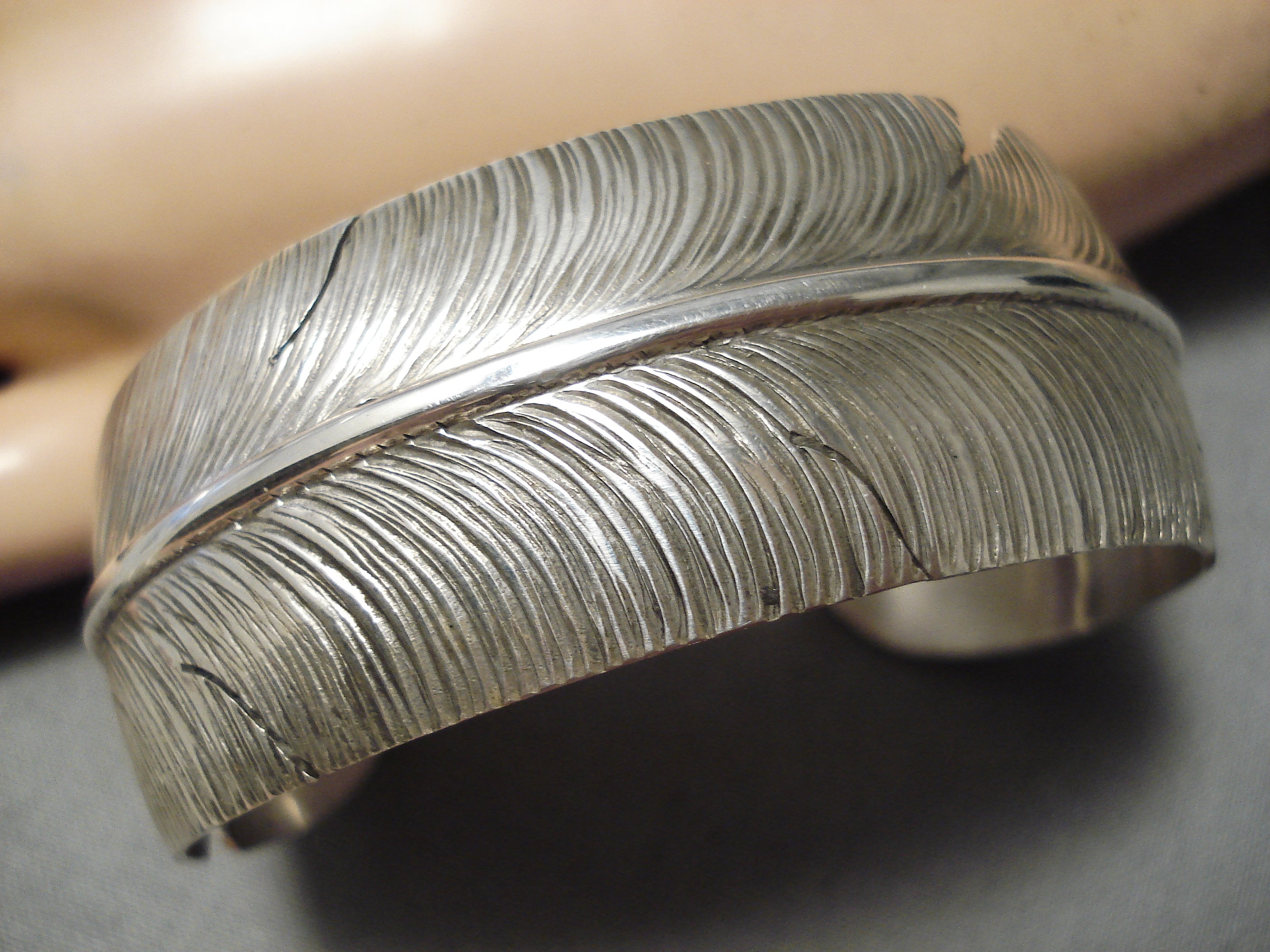 Amazing Vintage Navajo Sterling Silver Feather Bracelet Native