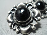 Signed Native American Navajo Navtive American Black Onyx Sterling Silver Earrings-Nativo Arts