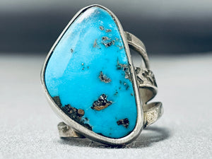 Signed Native American Rare Morenci Turquoise Sterling Silver Ring-Nativo Arts