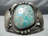Huge Museum Vintage Native American Navajo Blue Gem Turquoise Sterling Silver Leaf Bracelet Old-Nativo Arts