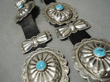 Incredible Vintage Native American Navajo Hand Wrought Sterling Silver Turquoise Concho Belt-Nativo Arts