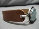 Quality Jeanette Dale Native American Navajo #8 Turquoise Sterling Silver Leather Bracelet-Nativo Arts