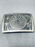 Important Vintage Native American Hopi Signed Sterling Silver Kokopelli Maze Buckle-Nativo Arts