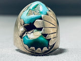Exceptional Vintage Native American Navajo Kingman Turquoise Sterling Silver Ring-Nativo Arts