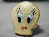 Important Tweety Bird Huge Native American Zuni Turquoise Sterling Silver Ring-Nativo Arts