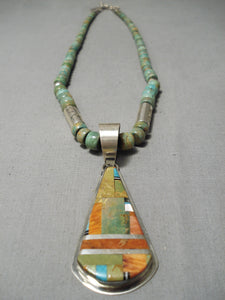 Native American Important Santo Domingo Royston Turquoise Sterling Silver Dan Coriz Necklace-Nativo Arts