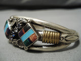 Very Rare!! Vintage Native American Navajo Turquoise Sugulite Sterling Silver Bracelet Old-Nativo Arts
