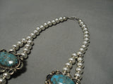 Authentic Vintage Native American Navajo #8 Turquoise Sterling Silver Squash Blossom Necklace-Nativo Arts