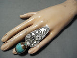 Unique San Felipe Native American 8 Turquoise Sterling Silver Ring-Nativo Arts