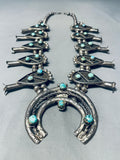 Gasp! 287 Gram Vintage Native American Navajo Turquoise Sterling Silver Squash Blossom Necklace-Nativo Arts