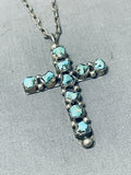 Inspiring Vintage Native American Zuni Blue Gem Turquoise Sterling Silver Cross Necklace-Nativo Arts