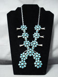 Beautiful Vintage Native American Navajo Blue Turquoise Sterling Silver Squash Blossom Necklace-Nativo Arts