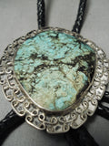 Marvelous Vintage Native American Navajo Green Spiderweb Turquoise Sterling Silver Bolo Tie Old-Nativo Arts
