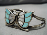 Fabulous Vintage Zuni Native American Navajo Turquoise Sterling Silver Butterfly Inlay Bracelet-Nativo Arts