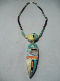 Native American Colorful Santo Domingo Inlay Turquoise Coral Jet Sterling Silver Necklace-Nativo Arts