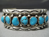 Exceptional Vintage Native American Navajo Heavy Thick Sterling Silver Turquoise Bracelet Old-Nativo Arts