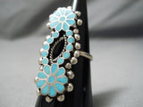 Intricate Important Vintage Zuni Native American Turquoise Sterling Silver Ring-Nativo Arts
